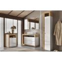 ARTURO - Ensemble meuble vasque 110cm + rangement + armoire 1P blanc et aspect bois Cadiz