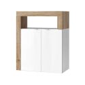 ARTURO - Ensemble meuble vasque 110cm + rangement + armoire 1P blanc et aspect bois Cadiz