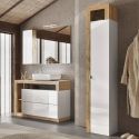 ARTURO - Ensemble meuble vasque 110cm + rangement + armoire 1P blanc et aspect bois Cadiz