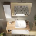 ARTURO - Ensemble meuble vasque 110cm + rangement + armoire 1P blanc et aspect bois Cadiz