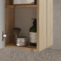 ARTURO - Ensemble meuble vasque 110cm + rangement + armoire 1P blanc et aspect bois Cadiz