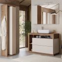 ARTURO - Ensemble meuble vasque 110cm + colonne pivotante beige et aspect bois Mercure