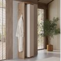 ARTURO - Ensemble meuble vasque 110cm + colonne pivotante beige et aspect bois Mercure