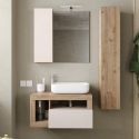 ARTURO - Ensemble meuble vasque 78 cm et colonne suspendus beige et aspect bois Cadiz