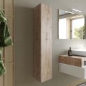 ARTURO - Ensemble meuble vasque 78 cm et colonne suspendus beige et aspect bois Cadiz