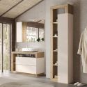 ARTURO - Ensemble meuble vasque 110cm + colonne beige et aspect bois Cadiz