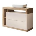 ARTURO - Ensemble meuble vasque 110cm + colonne pivotante beige et aspect bois Cadiz