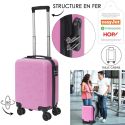 Valise Cabine Embossée Rose 29L avec Coque Rigide ABS, Roues Pivotantes 360°, Cadenas Sécurisé à Code, Poignée de Traction