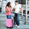 Valise Cabine Embossée Rose 29L avec Coque Rigide ABS, Roues Pivotantes 360°, Cadenas Sécurisé à Code, Poignée de Traction