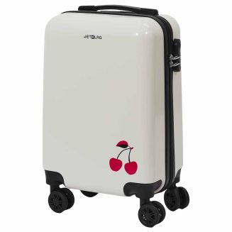 Valise Cabine Blanche avec une Cerise 28L Rigide en Polycarbonate avec Roues Pivotantes 360° et Cadenas Sécurisé à Code