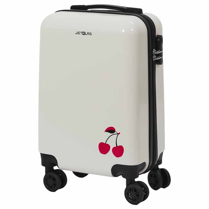 Valise Cabine Blanche avec une Cerise 28L Rigide en Polycarbonate avec Roues Pivotantes 360° et Cadenas Sécurisé à Code
