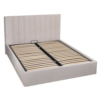 HARVEY - Lit coffre 180x200cm 22 lattes avec tête de lit 114cm tissu velours beige
