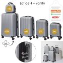 Lot de 5 Valises Rigides Argent (18L-100L) avec Vanity, Roues Pivotantes 360°, Poignée de Traction et Cadenas Sécurisé à Code