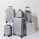 Lot de 5 Valises Rigides Argent (18L-100L) avec Vanity, Roues Pivotantes 360°, Poignée de Traction et Cadenas Sécurisé à Code