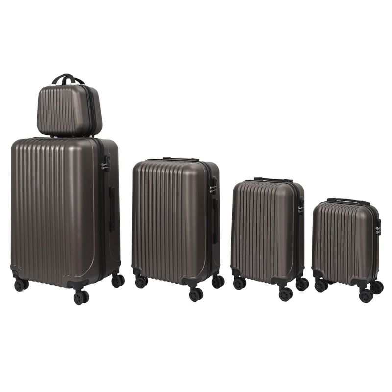 Lot de 5 Valises Rigides Noir (18L-100L) avec Vanity, Roues Pivotantes 360°, Poignée de Traction et Cadenas Sécurisé à Code