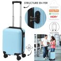Valise Cabine Bleu Pastel 29L - ABS, Dimensions 20x30x40 cm, Idéale pour les Bagages à Main des Compagnies Aériennes