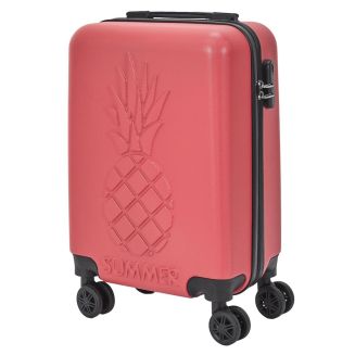 Valise Cabine Embossée Ananas Rouge Corail 33L -, Coque Rigide ABS, Roues Pivotantes 360°, Cadenas Sécurisé