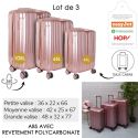 Lot de 3 Valises Rose - 49L 65L 105L, Coque Rigide en Polycarbonate, Roues Pivotantes 360°