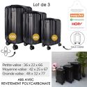Lot de 3 Valises Noir - 49L 65L 105L, Coque Rigide en Polycarbonate, Roues Pivotantes 360°, Cadenas Sécurisé à Code