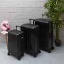 Lot de 3 Valises Noir - 49L 65L 105L, Coque Rigide en Polycarbonate, Roues Pivotantes 360°, Cadenas Sécurisé à Code