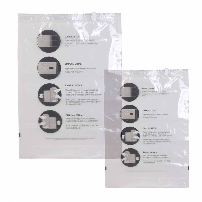 Lot de 4 Housses Vide Air à Rouler Spécial Transport -2 en Taille S 35x50 cm et 2 en Taille L 40x60 cm,