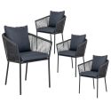 KARRIGE - Ensemble repas de jardin table en teck + 4 fauteuils noirs avec coussins