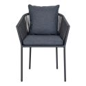KARRIGE - Ensemble repas de jardin table en teck + 4 fauteuils noirs avec coussins