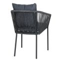 KARRIGE - Ensemble repas de jardin table en teck + 4 fauteuils noirs avec coussins