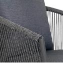 KARRIGE - Ensemble repas de jardin table en teck + 4 fauteuils noirs avec coussins
