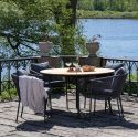 KARRIGE - Ensemble repas de jardin table en teck + 4 fauteuils noirs avec coussins