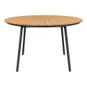 KARRIGE - Ensemble repas de jardin table en teck + 4 fauteuils noirs avec coussins