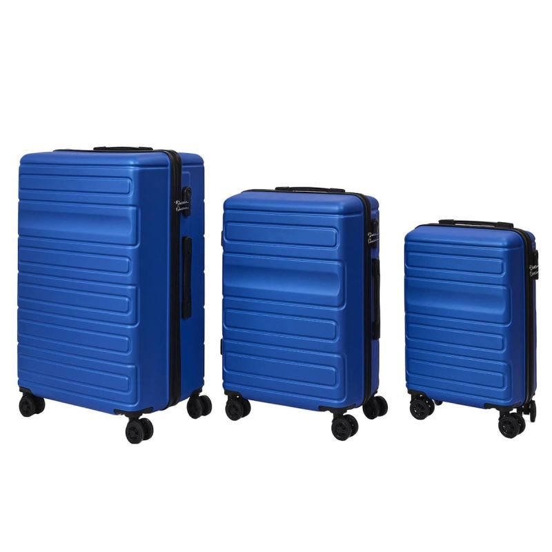 Lot de 3 Valises Rigides Bleues avec Roues Pivotantes 360°, Cadenas Sécurisé à Code