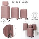 Lot de 4 Valises Roses Poudrées (13L-107L) avec Vanity, Roues Pivotantes 360°, Poignée de Traction et Cadenas Sécurisé à Code