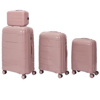 Lot de 4 Valises Roses Poudrées (13L-107L) avec Vanity, Roues Pivotantes 360°, Poignée de Traction et Cadenas Sécurisé à Code