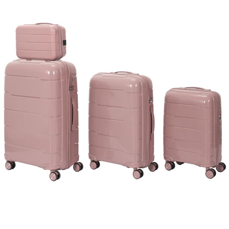 Lot de 4 Valises Roses Poudrées (13L-107L) avec Vanity, Roues Pivotantes 360°, Poignée de Traction et Cadenas Sécurisé à Code