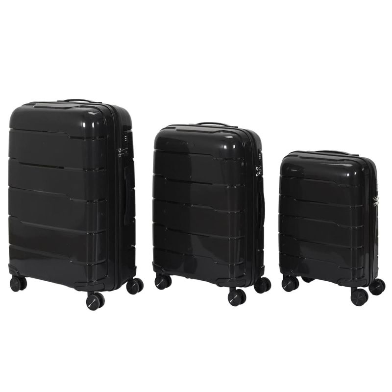 Lot de 4 Valises Noire (13L-107L), Roues Pivotantes 360°, Poignée de Traction et Cadenas Sécurisé à Code
