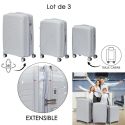 Lot de 3 Valises Extensibles Grises avec Roues Pivotantes 360°, Cadenas Sécurisé à Code
