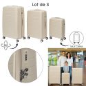 Lot de 3 Valises XL Beiges avec Roues Pivotantes 360°, Cadenas Sécurisé à Code