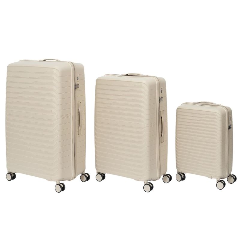 Lot de 3 Valises XL Beiges avec Roues Pivotantes 360°, Cadenas Sécurisé à Code