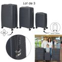 Lot de 3 Valises XL Noires avec Roues Pivotantes 360°, Cadenas Sécurisé à Code