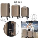 Valises champagne X3 - 43L, 68L, 95L, Coque Rigide, Roues Pivotantes 360°, Cadenas Sécurisé, Idéale pour les Voyages Long Séjour
