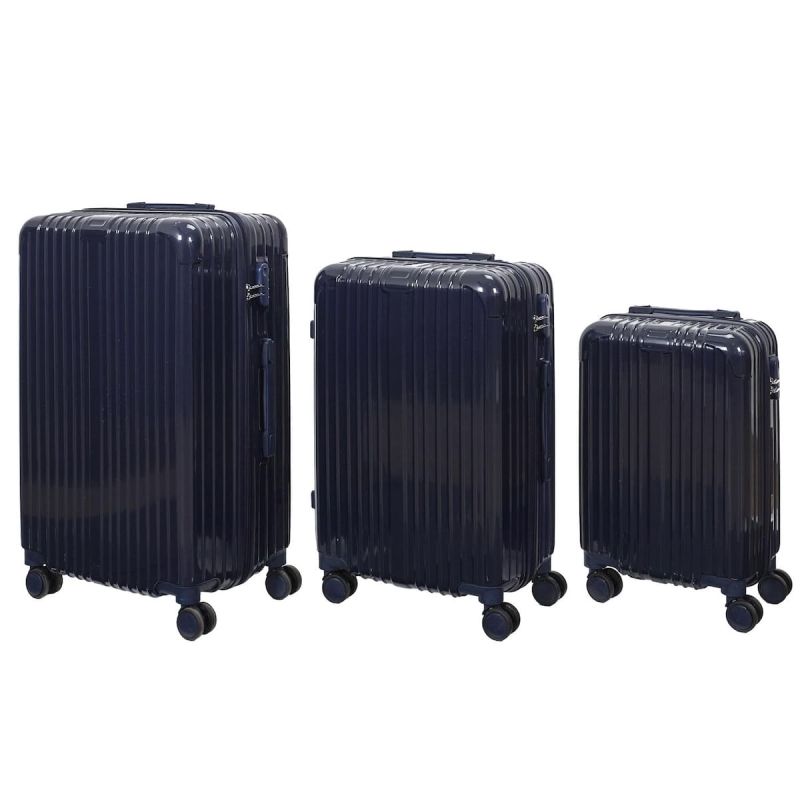 Lot de 3 Valises Bleu Marine - 49L 65L 105L, Coque Rigide en Polycarbonate, Roues Pivotantes 360°, Cadenas Sécurisé à Code