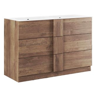 ZEUS - Meuble Vasque 122cm 3 tiroirs aspect bois finition Mercure