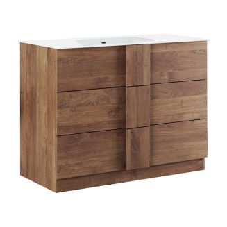 ZEUS - Meuble Vasque 82cm 3 tiroirs aspect bois finition Mercure
