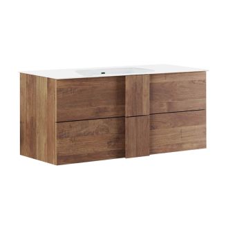 ZEUS - Meuble Vasque 82cm suspendu 2 tiroirs aspect bois finition Mercure