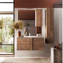 ZEUS - Meuble Vasque 82cm suspendu 2 tiroirs aspect bois finition Mercure
