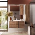 ZEUS - Meuble Vasque 101cm suspendu 2 tiroirs aspect bois finition Mercure