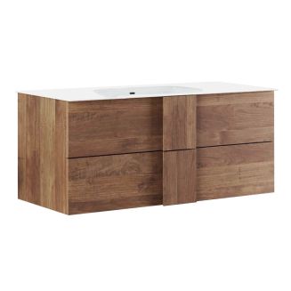 ZEUS - Meuble Vasque 101cm suspendu 2 tiroirs aspect bois finition Mercure