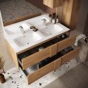 ZEUS - Meuble Vasque 122cm suspendu 2 tiroirs aspect bois finition Mercure