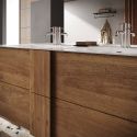 ZEUS - Meuble Vasque 122cm suspendu 2 tiroirs aspect bois finition Mercure